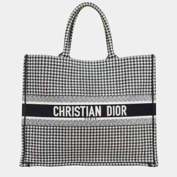 Pre Owned Christian Dior Black/ White Houndstooth Large Book Tote Bag
