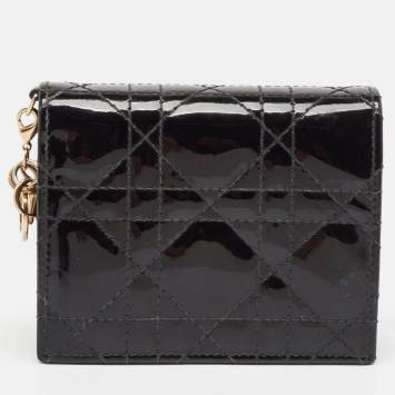 مملوكة مسبقًا Dior Black Cannage Patent Leather Lady Dior Flap Card Case