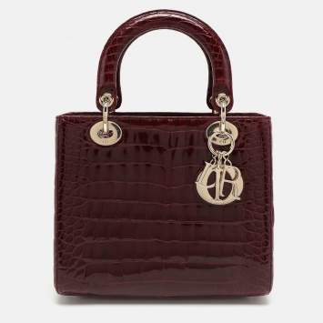 Pre Owned Dior Burgundy Alligator Medium Lady Dior Tote