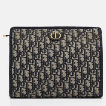 Pre Owned Dior Navy Blue Oblique Jacquard Canvas 30 Montaigne Dea Pouch