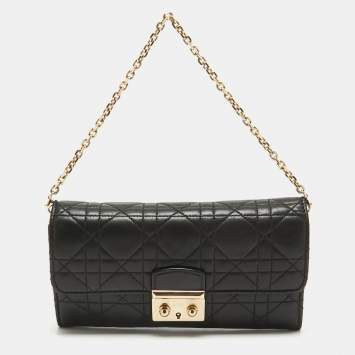 Pre Owned Dior Black Cannage Leather Rendezvous Wallet on Chain