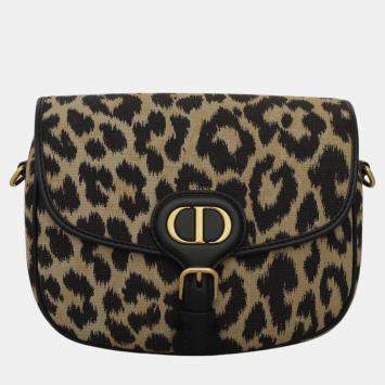 Pre Owned Dior Black, Beige Canvas Leopard Bobby Bag 