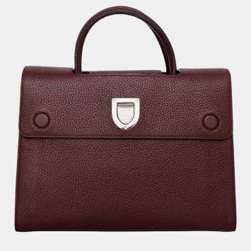 Pre Owned Christian Dior Burgundy Pebbled Leather Medium Diorever Bag