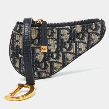 Pre Owned Dior Navy Blue Oblique Fabric Saddle Coin Purse