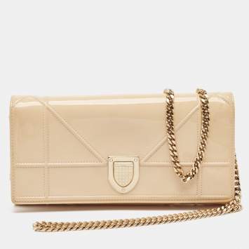 Pre Owned Dior Beige Patent Leather Diorama Wallet on Chain