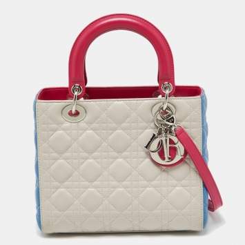 Pre Owned Dior Multicolor Cannage Leather Medium Lady Dior Tote