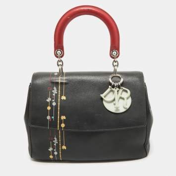 Pre Owned Dior Black Printed Leather Small Be Dior Flap Top Handle Bag