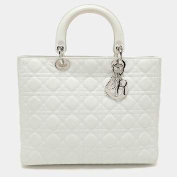 Pre Owned Dior White Cannage Leather Large Lady Dior Tote