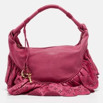 Pre Owned Dior Pink Leather Gipsy Ruffle Hobo