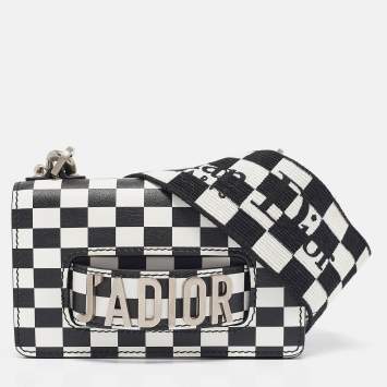 Dior Black/White Leather Mini Checkered J'Adior Crossbody Bag