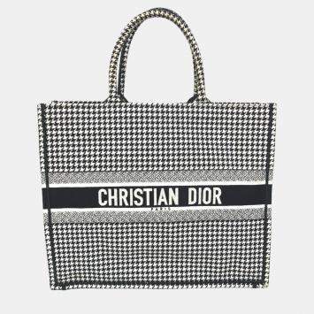 Pre Owned Dior White/Black Houndstooth Book Tote Bag
