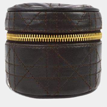 Christian Dior Brown Calfskin Cannage Cosmetic Pouch Bag