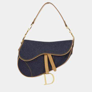Pre Owned Christian Dior Blue Denim Saddle Handbag