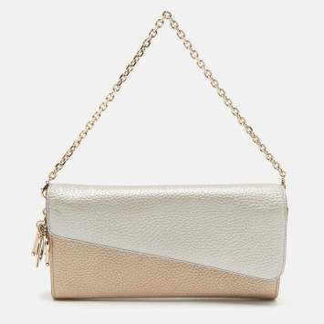 Pre Owned Dior Silver/Bronze Leather Flap Continental Chain Wallet