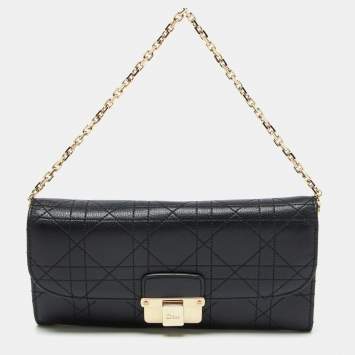 Pre Owned Dior Black Cannage Leather Rendezvous Wallet on Chain