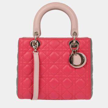 Pre Owned Christian Dior Pink Lambskin Lady Dior Cannage Handbag