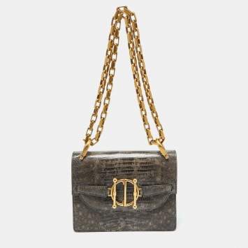Dior Grey/Brown Lizard DiorDirection Flap Bag