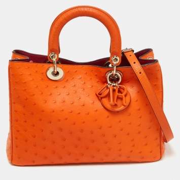 Dior Orange Ostrich Medium Diorissimo Shopper Tote