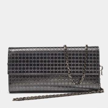 Pre Owned Dior Metallic Patent Leather Micro Cannage Croisiere Wallet on Chain