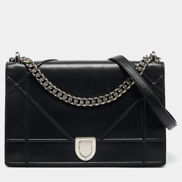 Pre Owned Dior Black Leather Large Diorama Flap Shoulder Bag