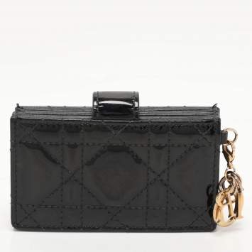 Pre Owned Dior Black Cannage Patent Leather Lady Dior 5 Gusset Card Holder