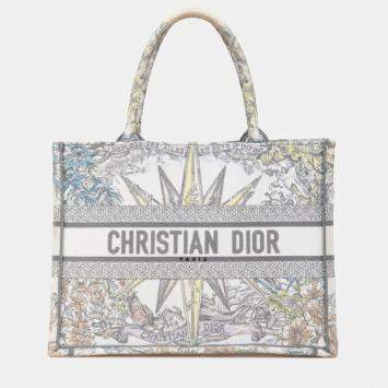 Pre Owned Christian Dior White Multicolor Jacquard Dior Reve D'Anfini Book Tote Bag