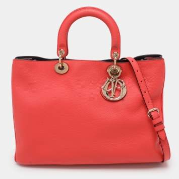 Pre Owned Dior Coral Leather Large Diorissimo Shopper Tote