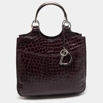 Pre Owned Dior Purple Croc Embossed Patent Leather 61 Tote