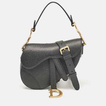 Pre Owned Dior Black Leather Mini Saddle Bag