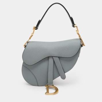 Pre Owned Dior Blue Leather Mini Saddle Bag