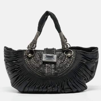 Pre Owned Dior Black Leather Plisse Tote
