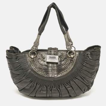 Pre Owned Dior Black Leather Plisse Hobo