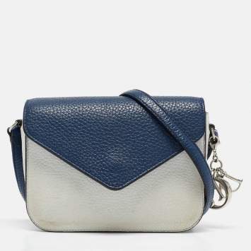 Pre Owned Dior Two Tone Blue Leather Diorissimo Promenade Envelope Pouch Crossbody Bag