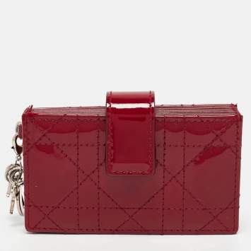 Pre Owned Dior Red Cannage Patent Leather Lady Dior 5 Gusset Card Holder