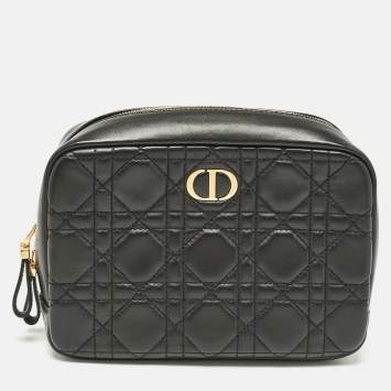 Pre Owned Dior Black Cannage Leather Caro Zip Pouch