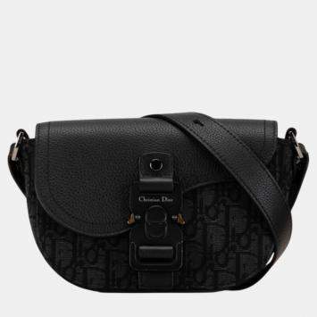 مملوكة مسبقًا Dior Black Canvas Leather Trotter Saddle Shoulder Bag