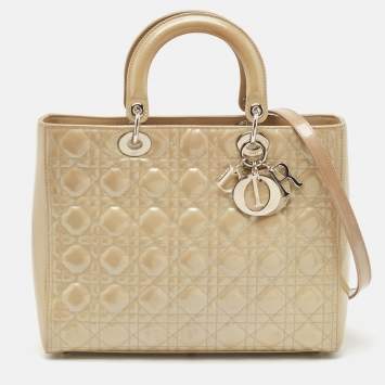 Pre Owned Dior Grey Cannage Patent Leather Large Lady Dior Tote