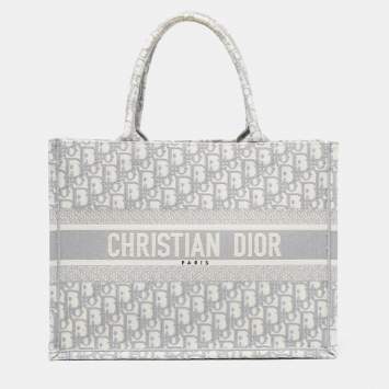 Pre Owned Dior Grey Oblique Embroidered Canvas Medium Book Tote
