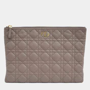 Pre Owned Dior Beige Leather Caro Daily Clutch