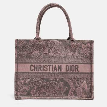 Pre Owned Dior Pink/Grey Toile De Jouy Embroidered Canvas Medium Book Tote