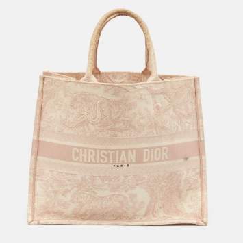 Pre Owned Dior Pink/White Embroidered Canvas Large Toile de Jouy Book Tote