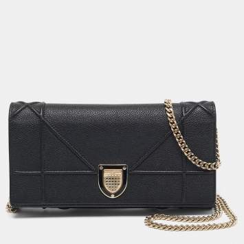 Dior Black Leather Diorama Chain Clutch