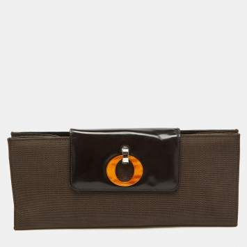 Pre Owned Dior Dark Brown Canvas and Leather Vintage Flap Clutch