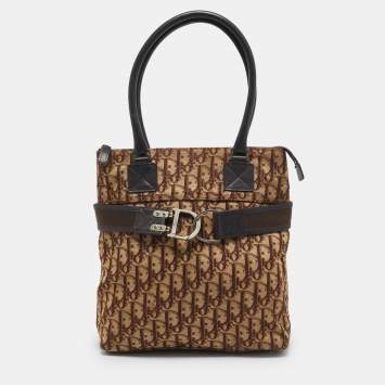 Pre Owned Dior Brown Diorissimo Canvas and Leather Buckle Tote