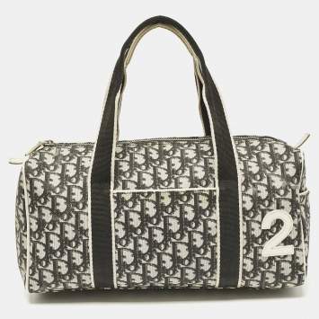 Pre Owned Dior Black Diorissimo Coated Canvas and Patent Leather Girly Boston Bag