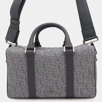 Pre Owned Dior Gray Jacquard Calf Leather Travel Shoulder Bag 