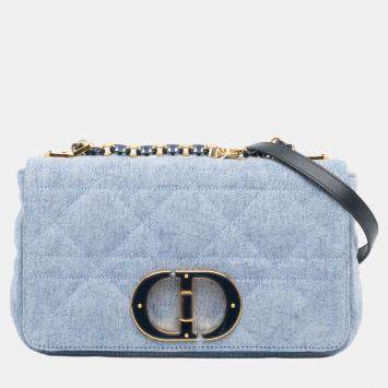Pre Owned Dior Blue Denim Medium Caro Shoulder Bag