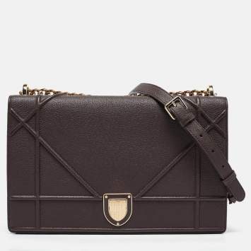 Dior Burgundy Leather Large Diorama Flap Shoulder Bag