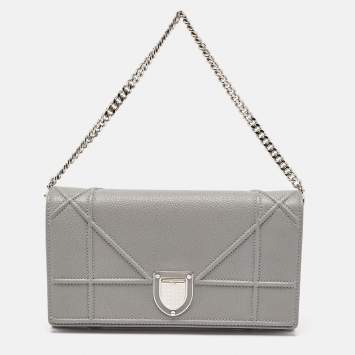 Pre Owned Dior Grey Cannage Leather Diorama Wallet On Chain