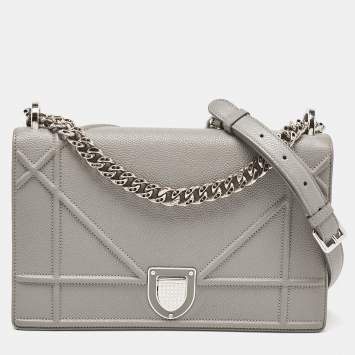 Pre Owned Dior Grey Leather Medium Diorama Flap Shoulder Bag